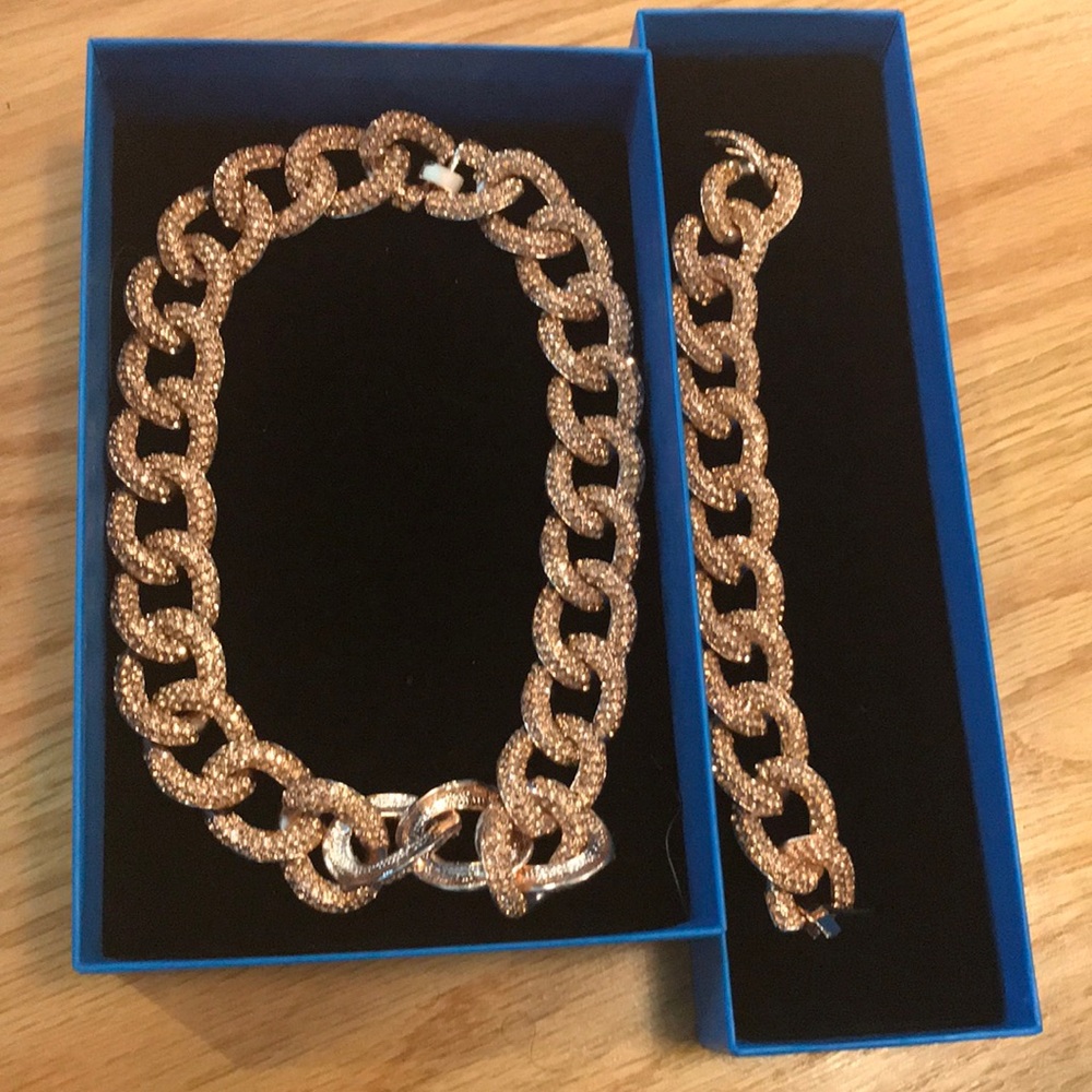 Real Collectibles Rosetone Pave Link Necklace Set